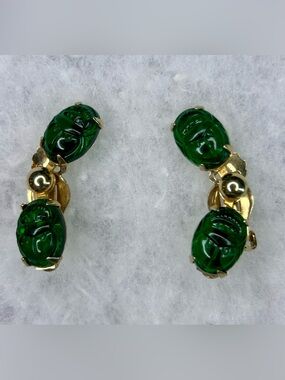 Vintage Green Scarab Clip-On Earrings (1955-65)